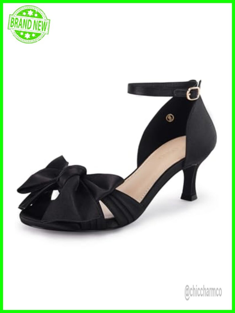 Coutgo Women's Kitten Heels Bow Low Heel Sandals Open Toe Ankle Strap Party